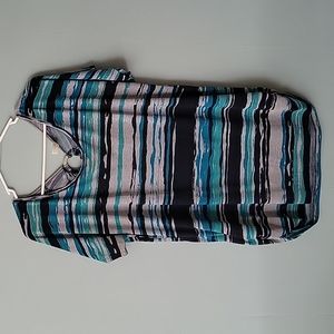 PerCeption Women 1X Blue, Teal, Aqua, Gray Abstract Striped Shirt